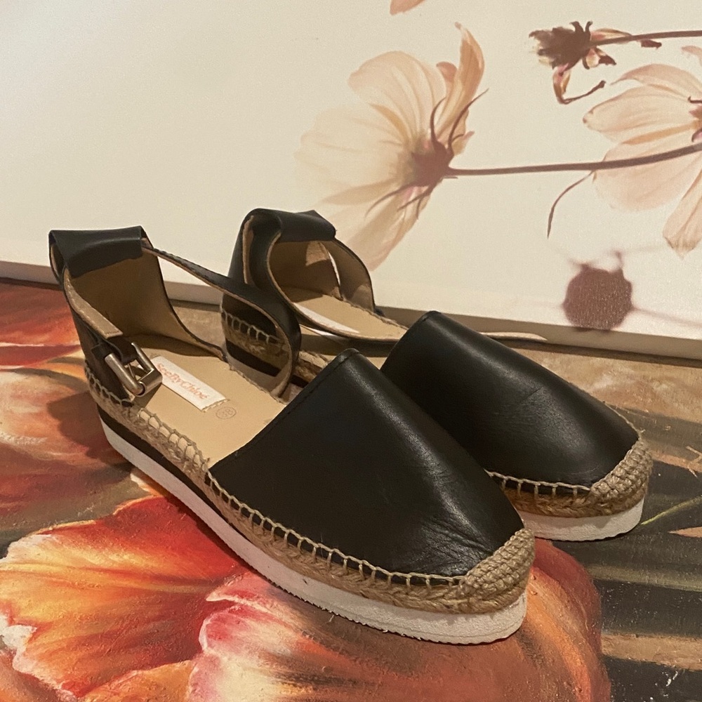 See By Chloe Black Leather Espadrilles